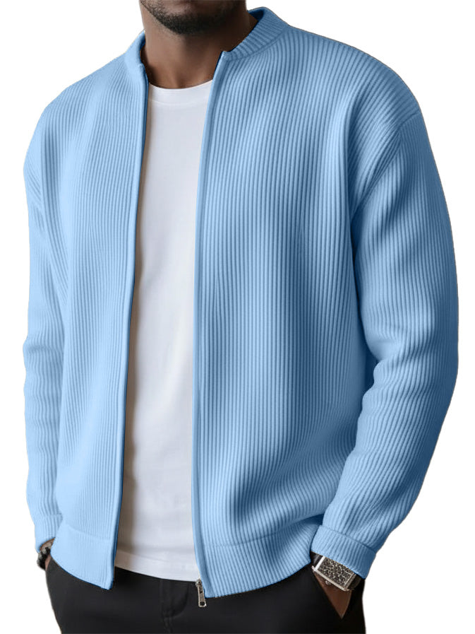 🔥 LAST DAY — 49% OFF! Men's Simple Casual Ribbed Stand Collar Zipper Long Sleeved Jacket