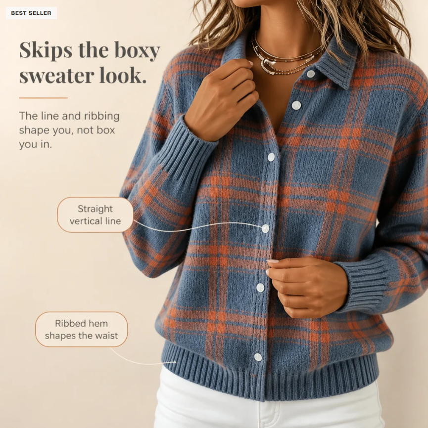 Women's Plaid Print Casual Buttoned Cardigan Sweater