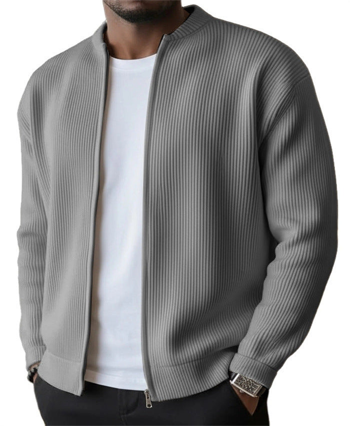 🔥 LAST DAY — 49% OFF! Men's Simple Casual Ribbed Stand Collar Zipper Long Sleeved Jacket