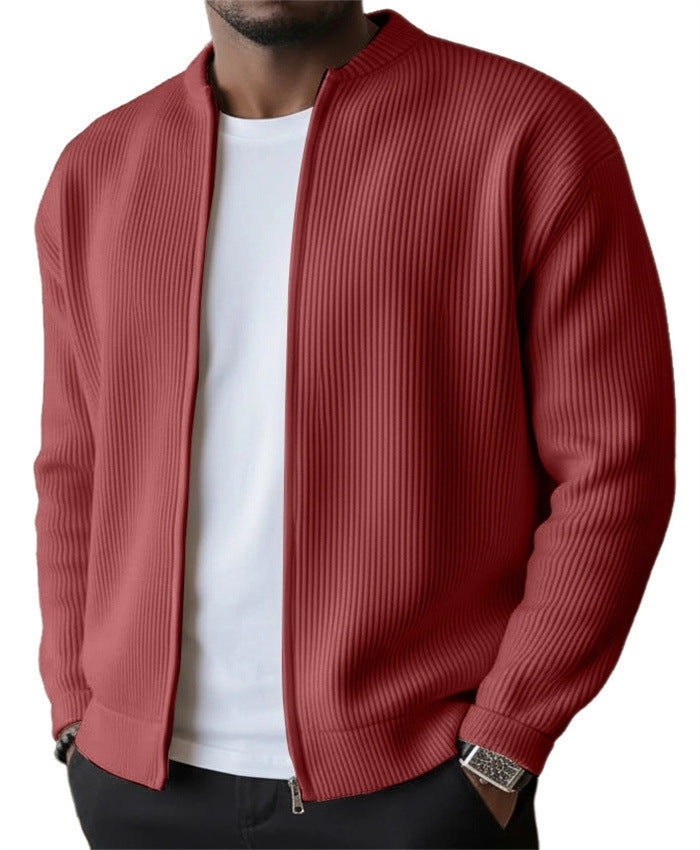 🔥 LAST DAY — 49% OFF! Men's Simple Casual Ribbed Stand Collar Zipper Long Sleeved Jacket