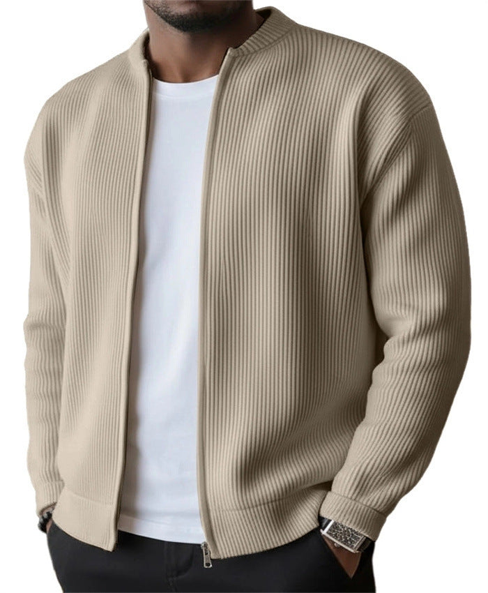 🔥 LAST DAY — 49% OFF! Men's Simple Casual Ribbed Stand Collar Zipper Long Sleeved Jacket