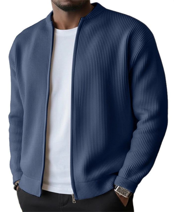 🔥 LAST DAY — 49% OFF! Men's Simple Casual Ribbed Stand Collar Zipper Long Sleeved Jacket